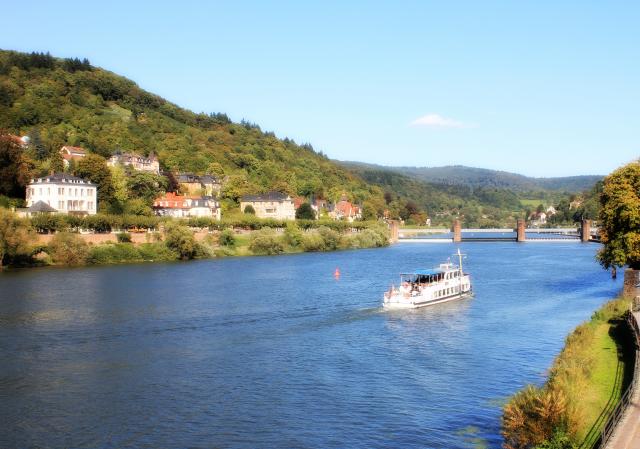 Romantik die das Herz für Heidelberg verlieren läßt:  Schiffahrt auf dem Neckar  am alten Schloss vorbei 